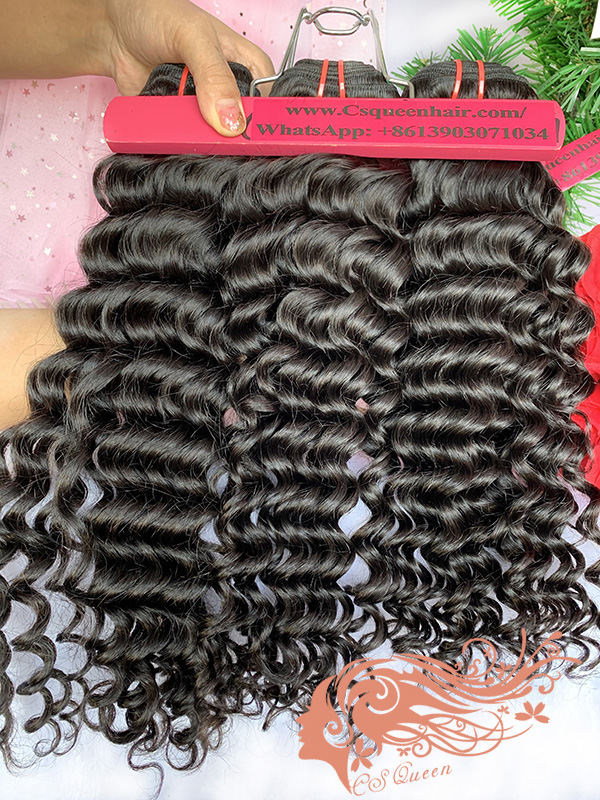 Csqueen Mink hair Deep Wave 3 Bundles with 13 * 4 Transparent lace Frontal Human hair